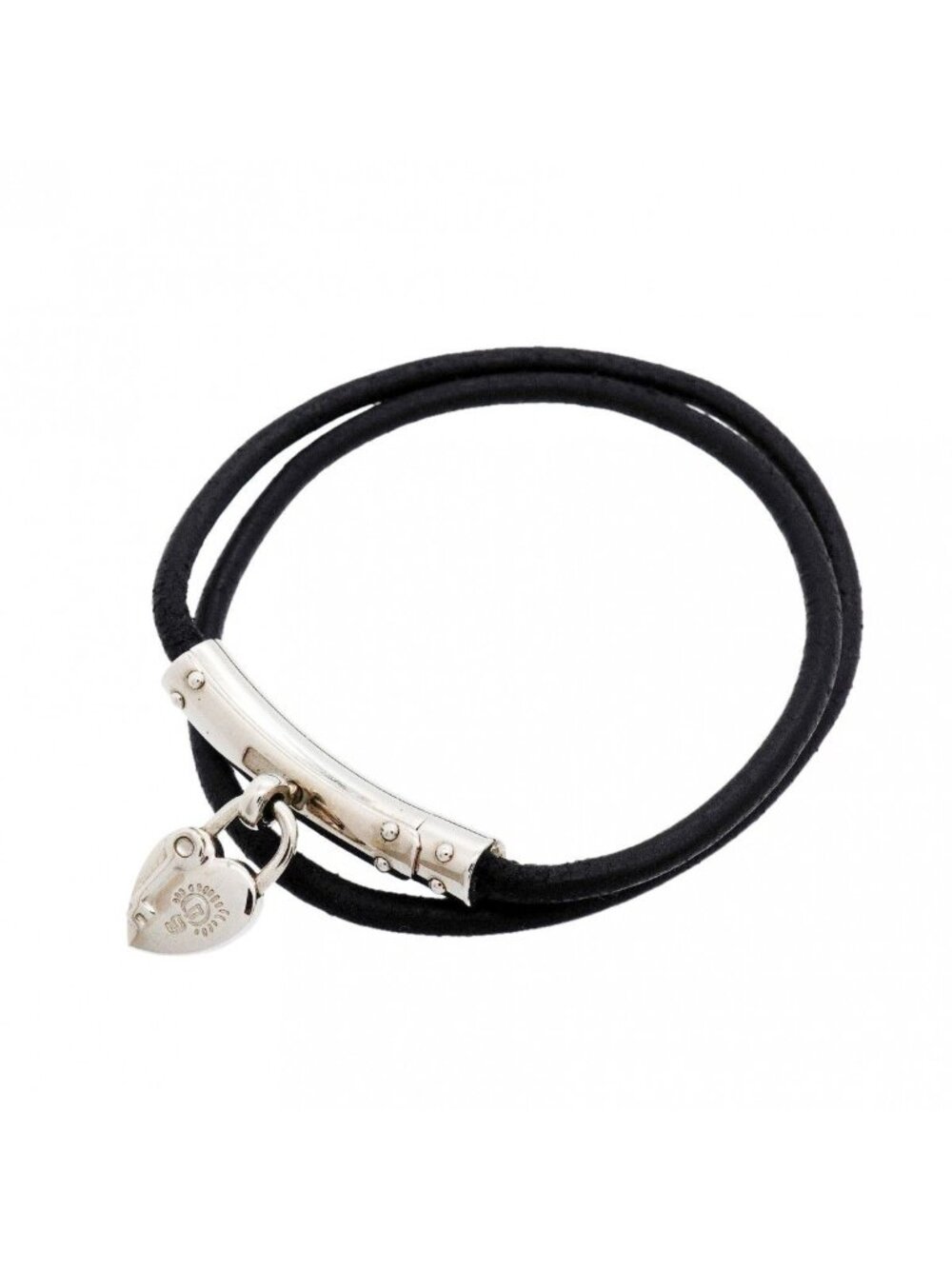 Hermes Bracelet Choker Viviride Fantasy Heart Metal Leather Silver Black Cles